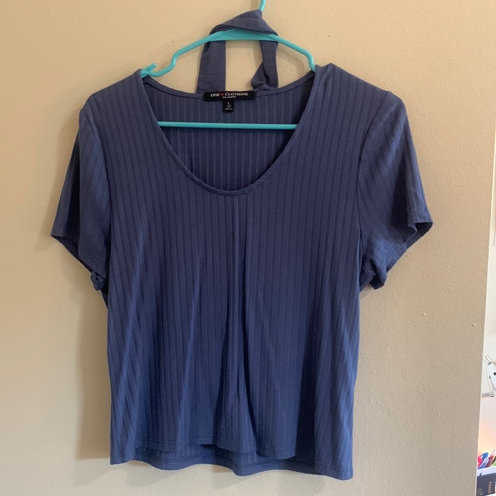 One Clothing size L blue top with chocked type neck line